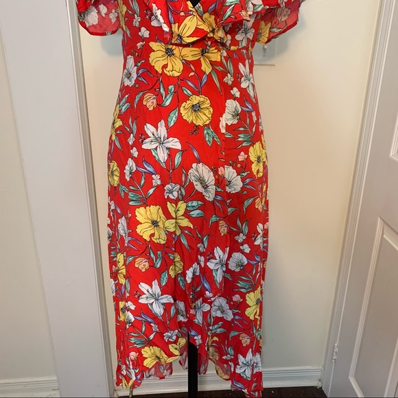 F21 Liberty Floral Flowy Cutout Shoulder Wrap Hi Low Dress - Picture 12 of 15